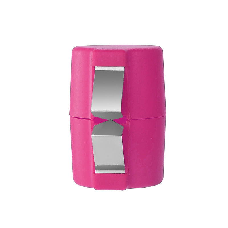 Pink and silver kitchen eggshell opener on a white background