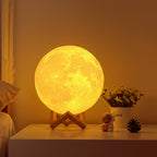 Moon lamp on a bedside table.